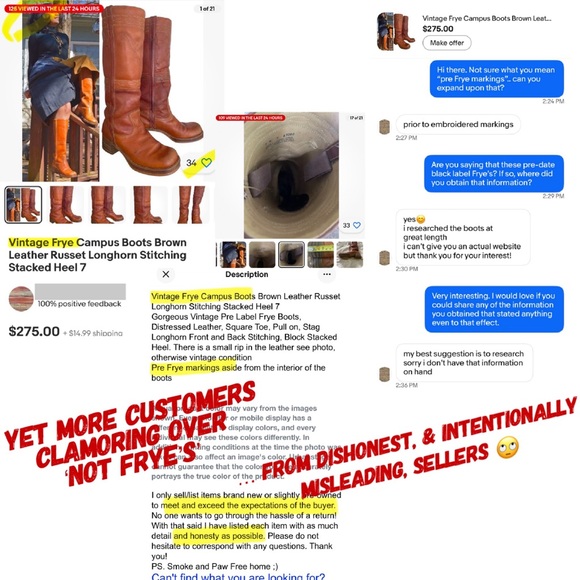 🛑 Buying Frye Vintage Boots? Read this! Cowboy Cowgirl Western Biker Moto Boots - Picture 14 of 16
